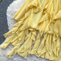 French yellow camisole dress - sweet & sultry style - women's summer irregular tiered cake dress with ruffle hem - vacation dress with a touch of luxury