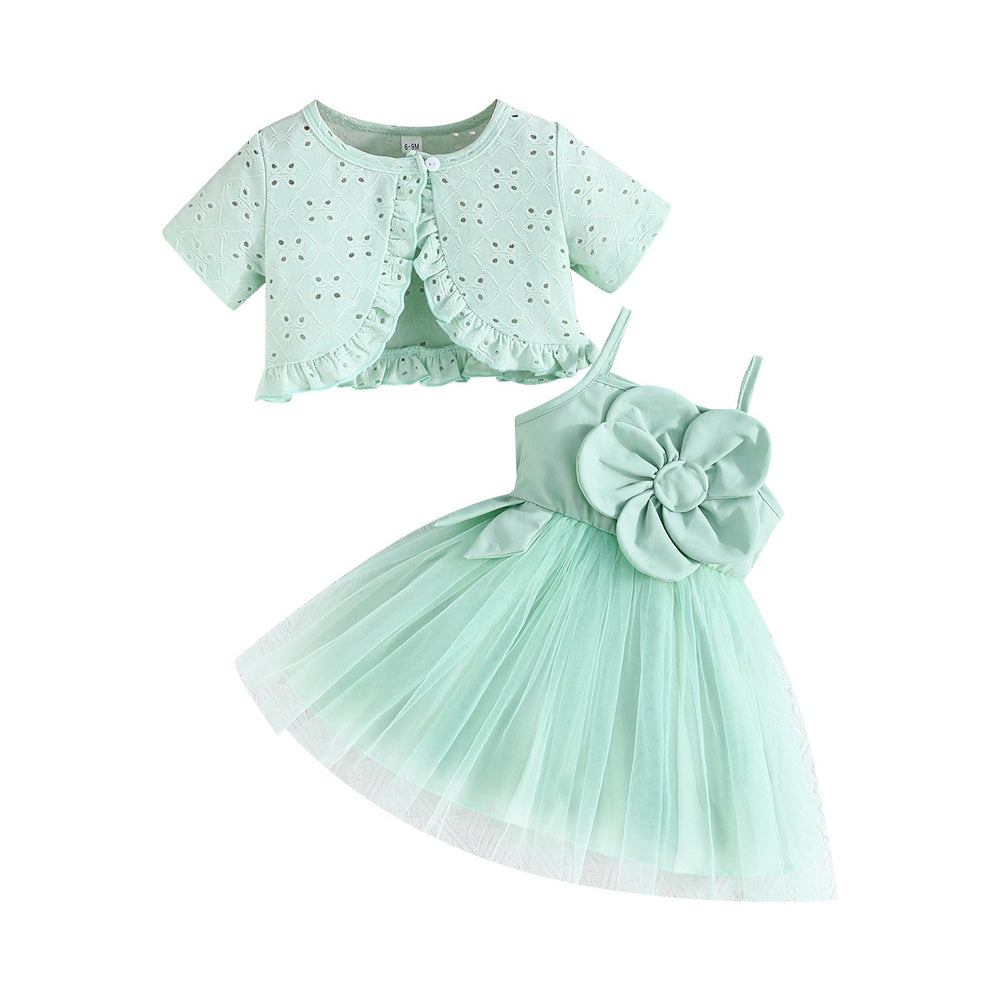 summer toddler sundress + solid color cardigan fashionable sweetheart baby 2-piece set - european & american cross-border direct from manufacturer