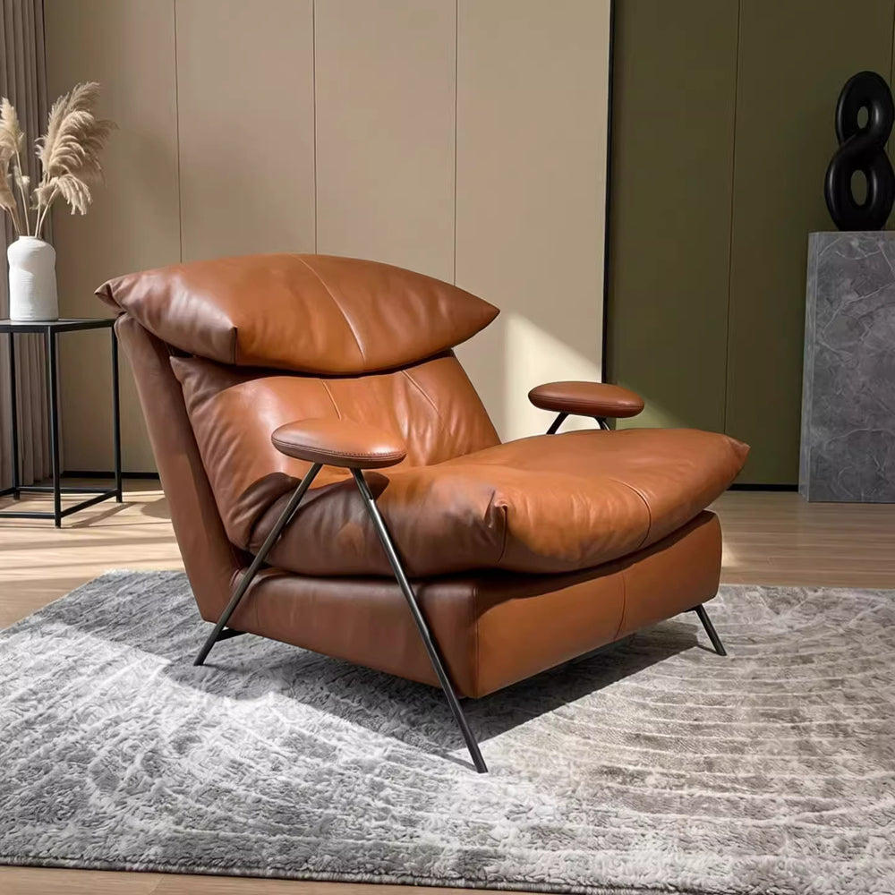 Italian accessible luxury genuine leather casual chair living room sofa chair balcony single chair real leather fabric down soft bag style
