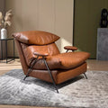 Italian accessible luxury genuine leather casual chair living room sofa chair balcony single chair real leather fabric down soft bag style