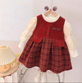 【dropshipping】 stylish kids' fleece-lined autumn/winter vest dress two-piece set - trendy princess dress for baby girls