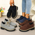 autumnew arrival cross-border plus size medium heel square heel flats women's k-style round toe tie backexport loafers women's flats