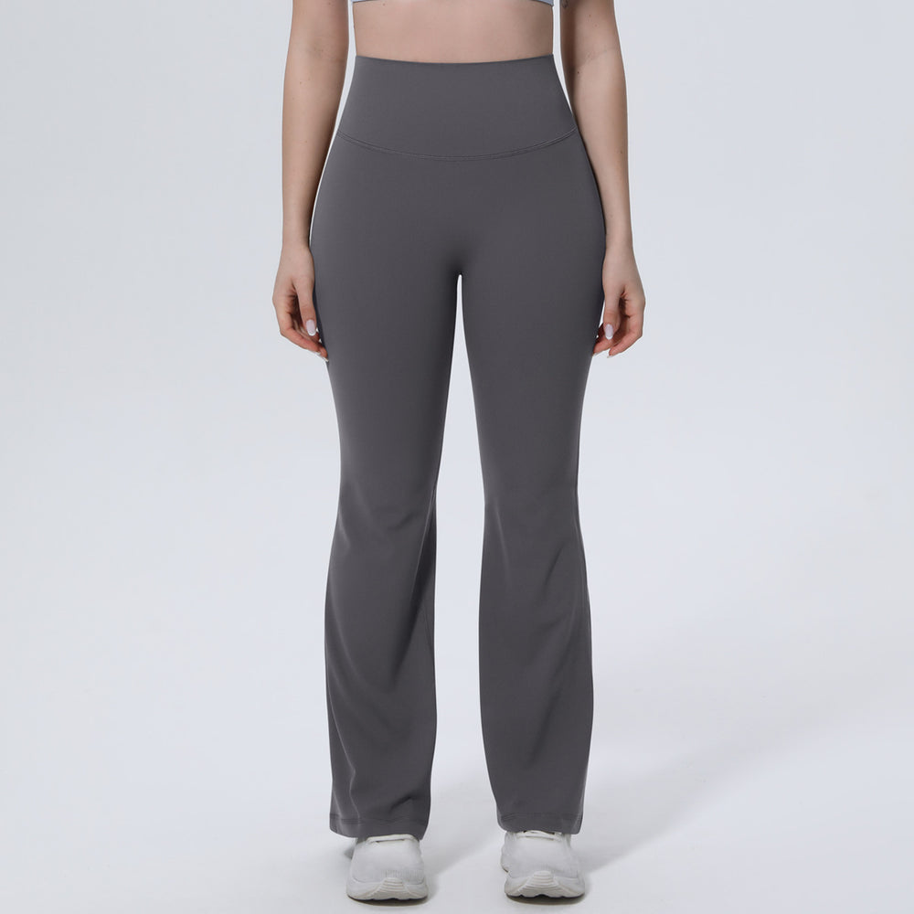 New arrival cross-border pure color breathable high waist hip lifting tight wide leg pants sports running fitness bell bottoms yoga clothes for women