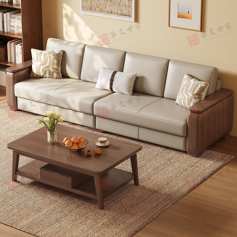Black walnut solid wood sofa set - modern minimalist style for small to large living rooms