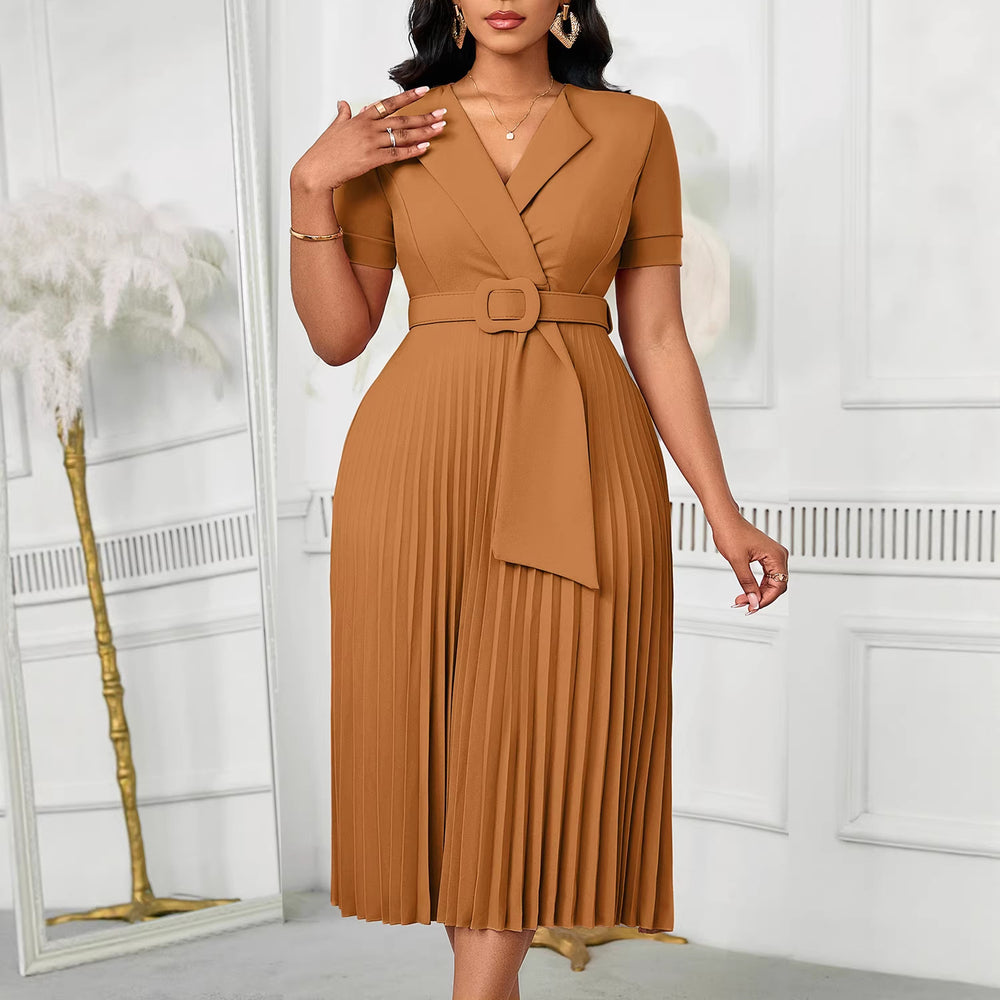 D593  fashion sexy short sleeve v neckfashionelegantelegance pleated plus sizehigh waist african dress