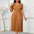 D593  fashion sexy short sleeve v neckfashionelegantelegance pleated plus sizehigh waist african dress
