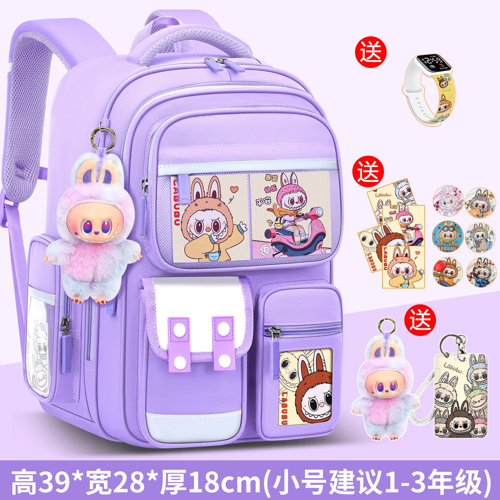 2026 new labubu backpack for girls, elementary school students grades 1-6, boys' lightweight kids' backpack, spine protection, and weight reduction