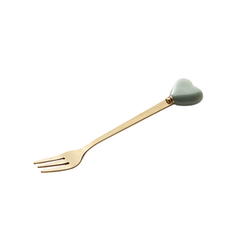 Luxury ceramic spoon stainless steel coffee spoon afternoon tea cake dessert spoon cross-border high-value small fork soup spoon