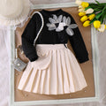 Children's clothing cross-border girl suit flower black long sleeves tops pleated skirt