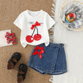 Children's clothing shein cross-border girlsuitwhite short-sleeved t-shirt + blue shorts