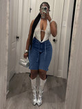 D8739  spring/summer new european and american style loose denim shorts with full hotfix rhinestone embellishments and optional belt -