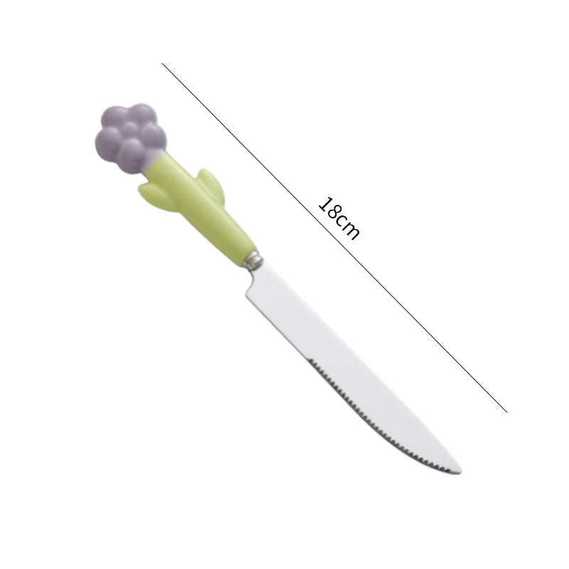 Creative stainless steel cutlery with ceramic handles - kids' dessert forks, multi-purpose western dinnerware, sunflower steak knife