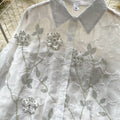 French style women's top - new early autumn long sleeve shirt with heavily embellished diamond and 3d floral embroidery, versatile and slimming chiffon blouse