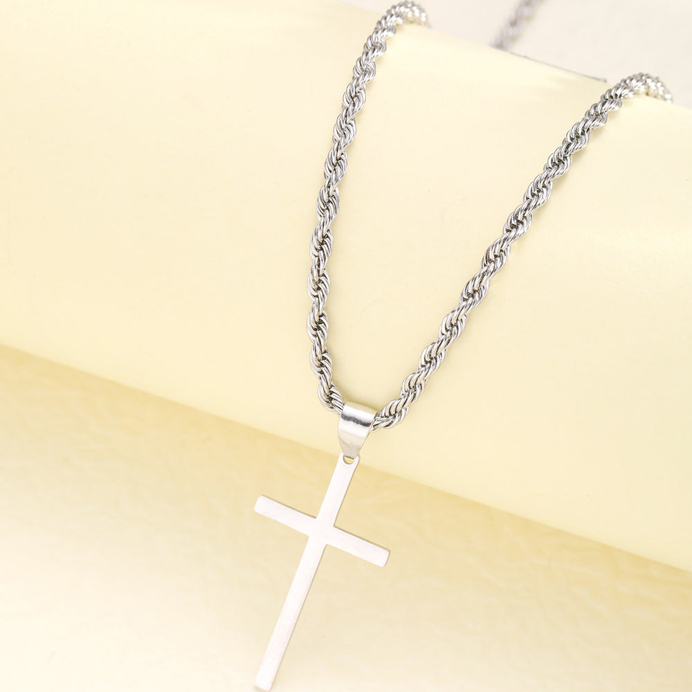 European and american cross-border tmue hot-selling men's twisted rope chain hip hop trendy chain cross pendant necklace