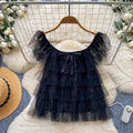 Korean style sweet bowknot layered mesh blouse - women's summer chic & youthful short-sleeve top