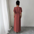 european and american new arrival: elegant slim-fit v-neck waist-defining french dress