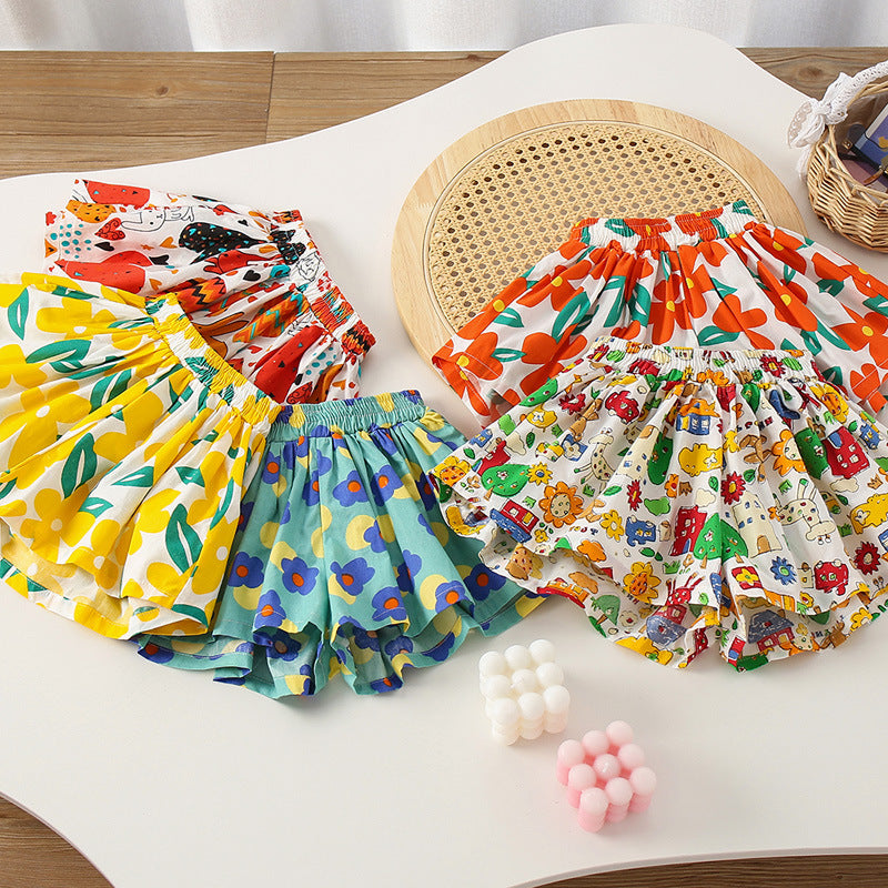 Girls' skirts & shorts: pure cotton summer outerwear - floral hot pants, lightweight & versatile, tulip skort, new skort styles