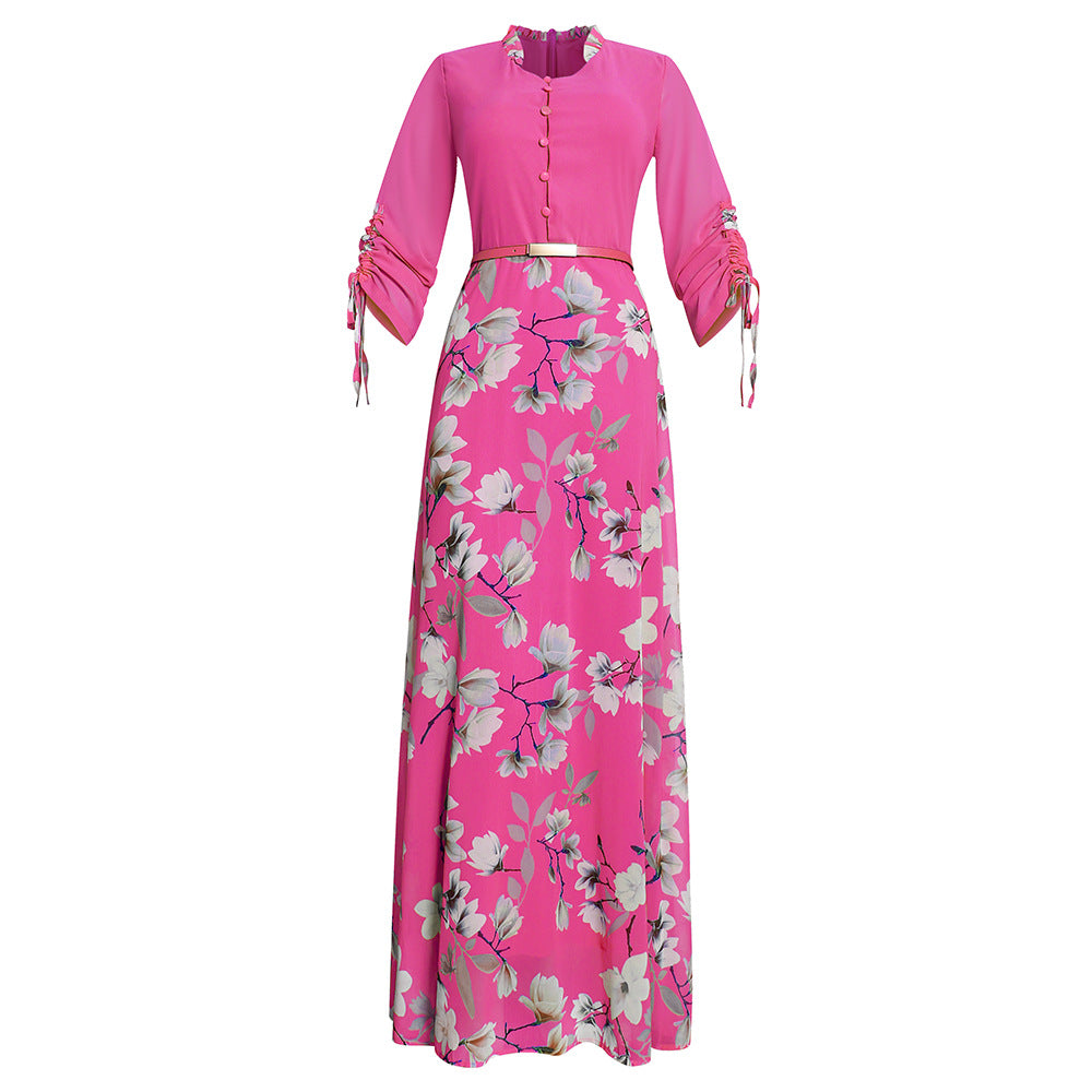 summer new arrival: elegant, high-end long dress - tummy-concealing, three-quarter sleeves, loose fit, printed, and flowy