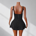 fashionexportcontrast colorbackless sleeveless silm suspenderstripespatchworkdress waist a-line skirt