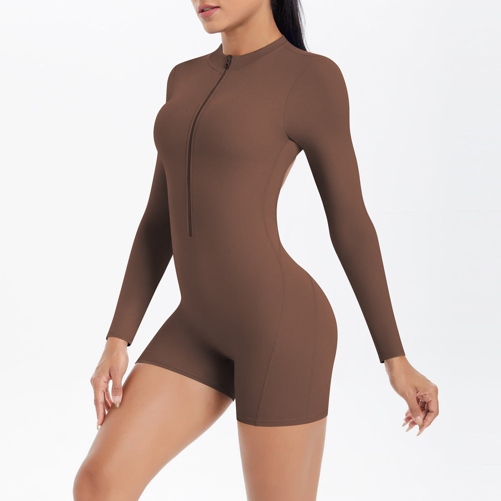 fashioncut out beautiful back half open zipper jumpsuit peach butt sports fitness running jumpsuit women's yoga wear