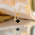 [copper inlaid with zirconium] cross-border four-leaf clover shell necklace, high-end accessible luxury women's flower, simple and versatile sweater chain jewelry