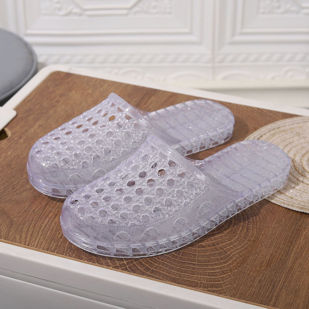 2024 summer new women's closed-toe transparent jelly flat sandals - bathroom non-slip indoor slippers, outdoor beach shoes