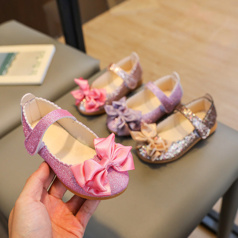 wholesale  autumn new korean style children's princess shoes girls' single shoes bowknot flat leather shoes toddler