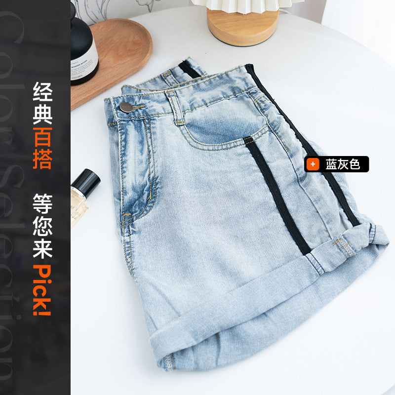 Xintang denim shorts women's summernew arrivalk-stylefashion washed blue gray three-quarter pants rolled feet silm shorts