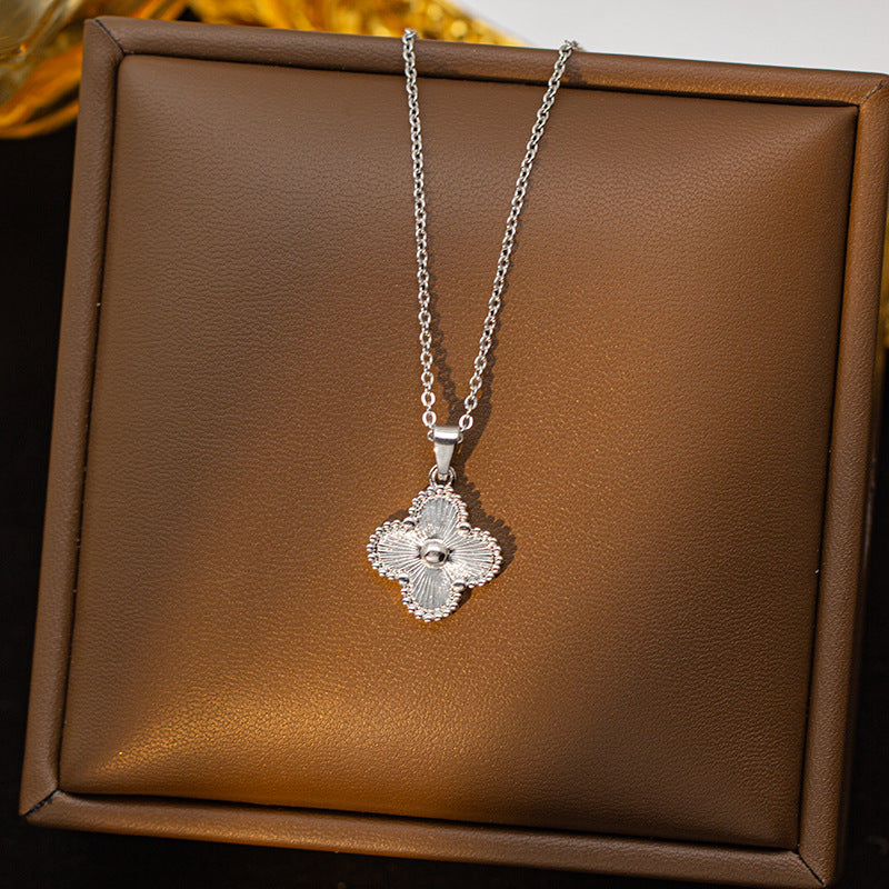 Copper inlaid zirconium four-leaf clover necklace for women, titanium steel real gold plating popularinsfashion flower exquisite sweater chain jewelry