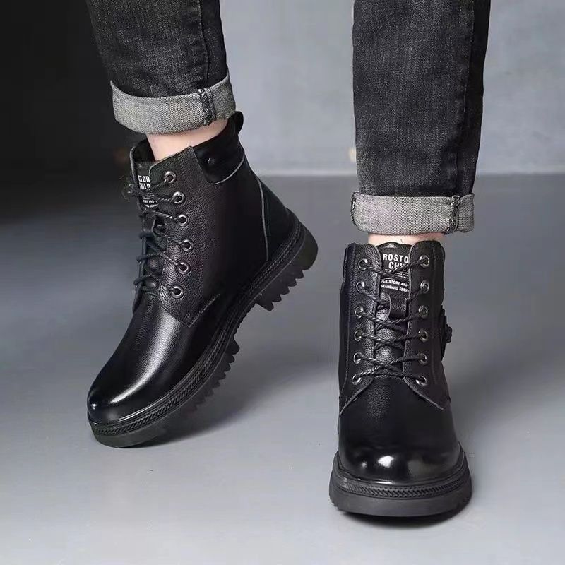 Boots men's new arrivalwinterfleece-linedthickenedheattechmen's high-top cotton shoes soft leather outdoor snow boots
