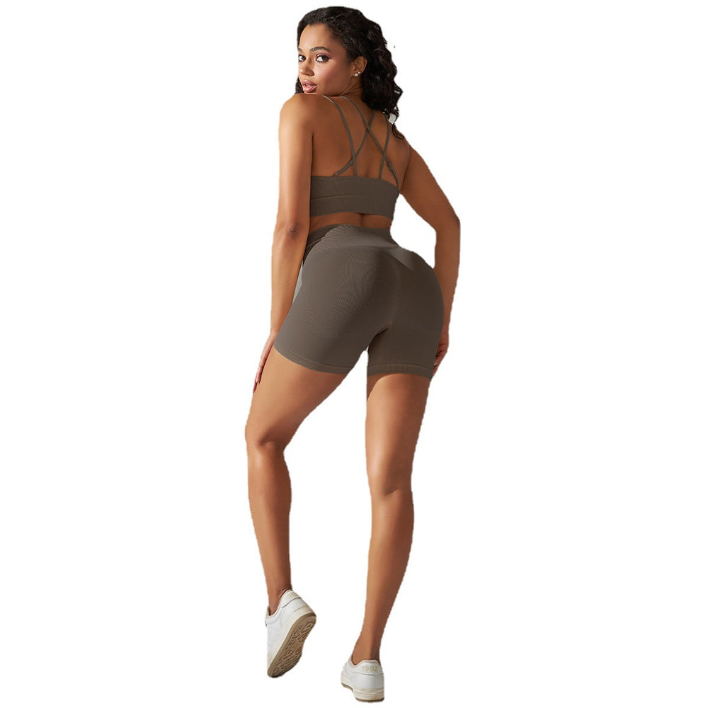 New seamless solid color high-elasticity sports bra and underwear yoga set - two-piece running and fitness outfit