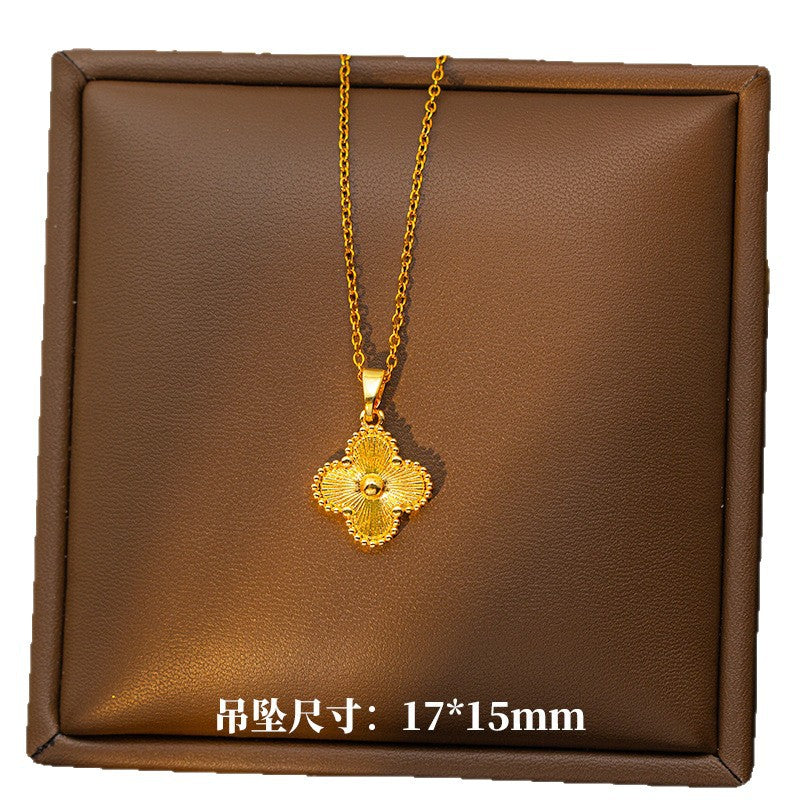 Copper inlaid zirconium four-leaf clover necklace for women, titanium steel real gold plating popularinsfashion flower exquisite sweater chain jewelry