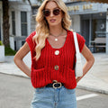 Fashion cross-border women's clothing  independent station new v-neck three-button sleeveless cardigan sweater vest