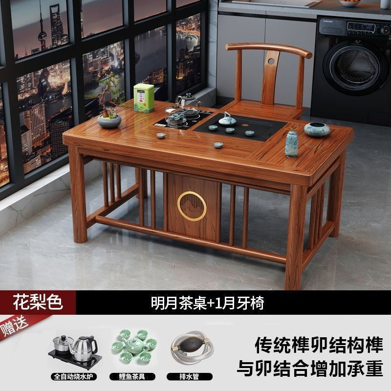 New chinoiserie balcony coffee table solid wood table and chair combination tea table small apartment for home kung fu tea table all-in-one complete set