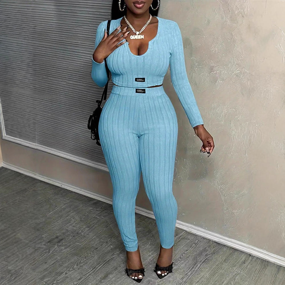 fashionexportknittinglong sleevessuit women's casualfashiontwo-piece set western style
