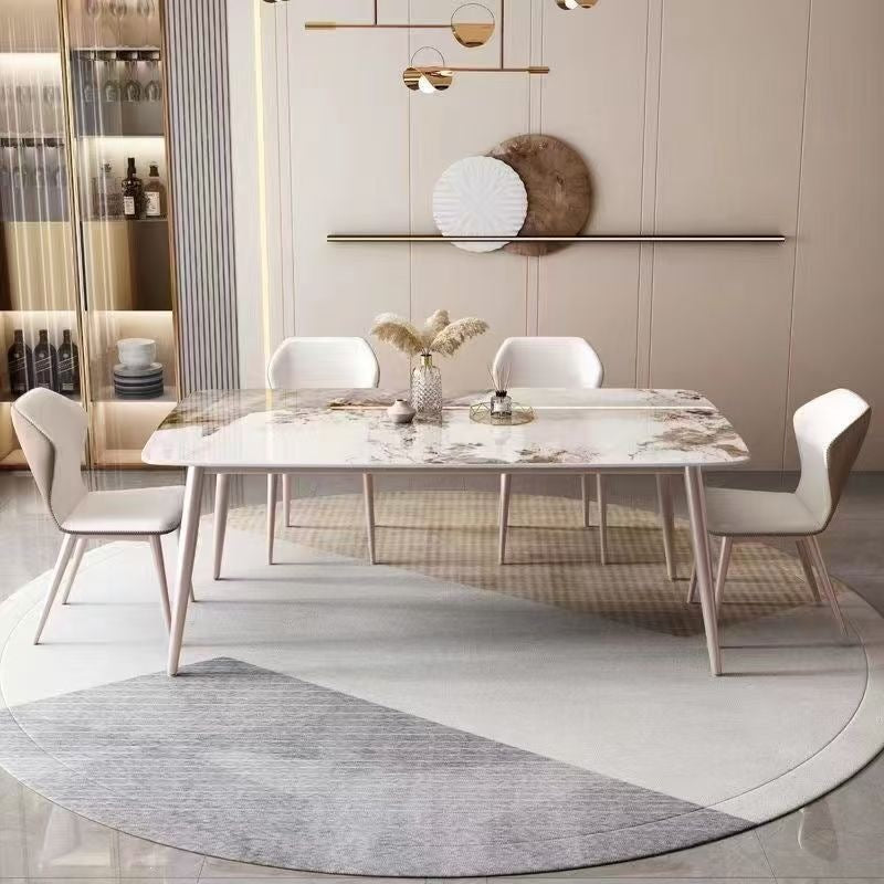 Italian style living room dining table and chair set - minimalist modern rock slab table, bench table, small apartment home rectangular table and chairs