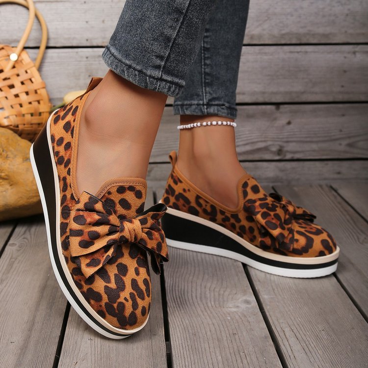 fashionplus size leopard print loafers spring & fallnew arrival round toe bowsfashioncasualthick sole women's flats
