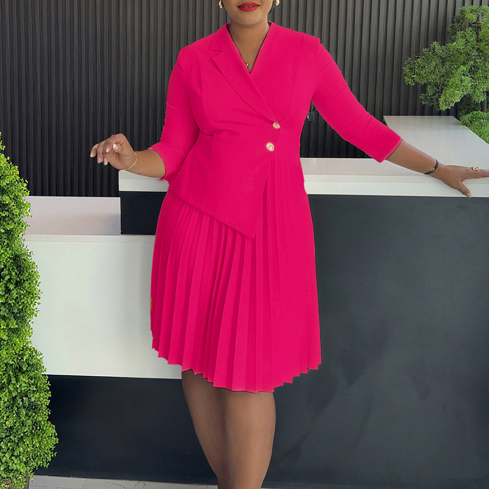 D597 cross-border  european and american women's winter suit collar shirt plus size fashionable elegant pleated foreign trade dress