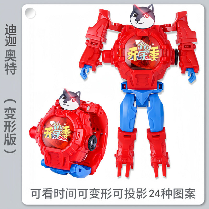 Kids' electronic watch projector transforming toy watch - creative gift for elementary school students - robot educational luminous watch