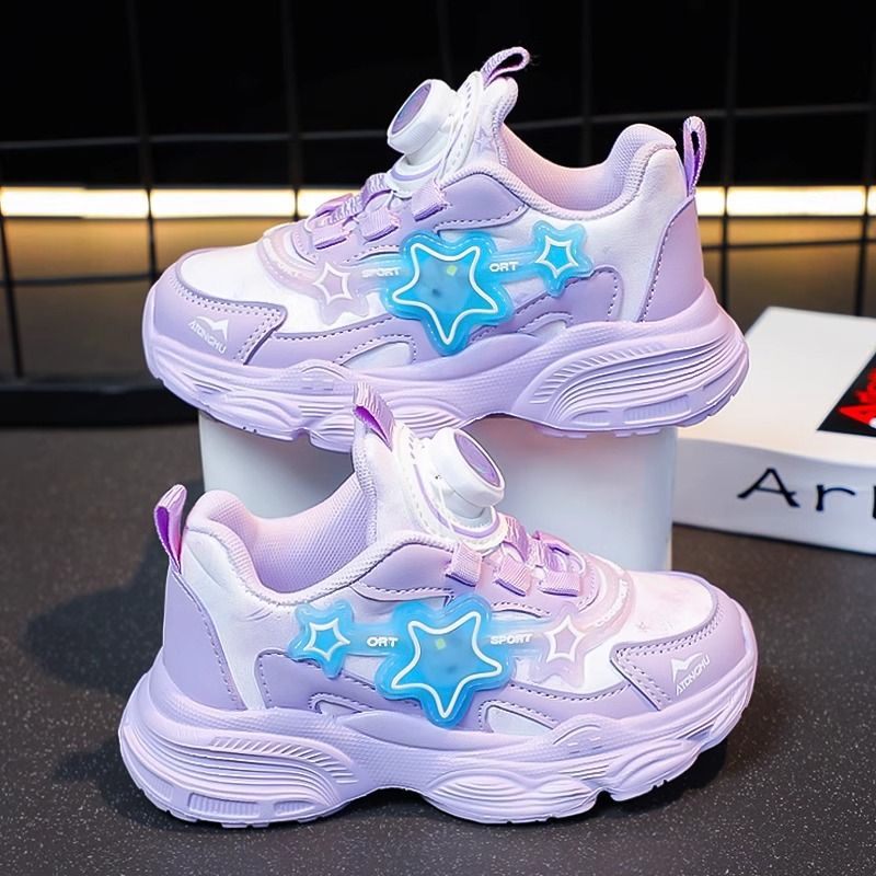 Girls' shoes:  summer new collection - girls' chunky sneakers, kids' mesh breathable mid-to-large size children's rotating buckle athletic shoes