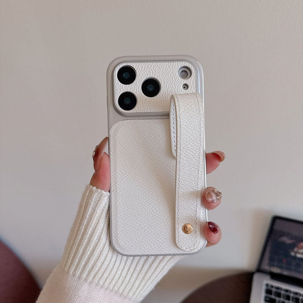 Suitable for apple 16promax to turn into 17 small v pattern plain leather wristband mobile phone case iphone17pro anti-fall case 14