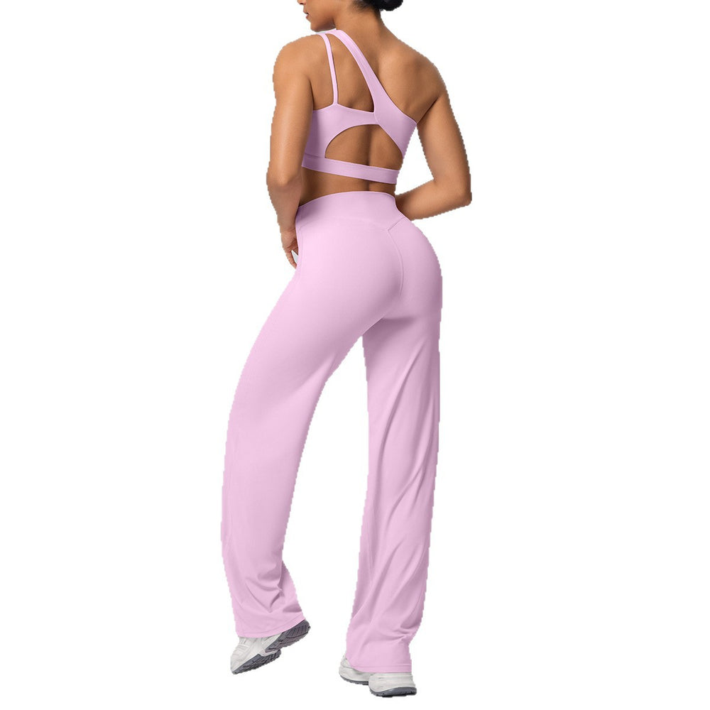Cloud-feel casual one-shoulder racerback high-waisted butt-lifting straight-leg wide-leg activewear yoga set for women - perfect for outdoor running and fitness