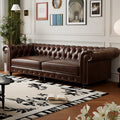 American retro sofa oil wax leather living room house hotel club medieval style straight black buckle sofa furniture
