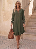 Women's vacation-ready slip dress: relaxed fit, v-neck, slit hem, ruffle trim, midi length - wholesale available