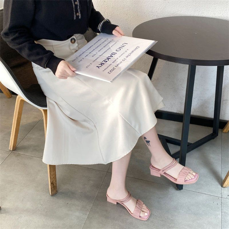 Women's summer new one-strap sandals, convertible slides, outdoor wearable half slippers, korean style fashionable versatile fairy style women's sandals