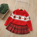 Girls' fall/winter sweater: thickened red base layer with bow and bear design - winter knitted wool sweater for big kids
