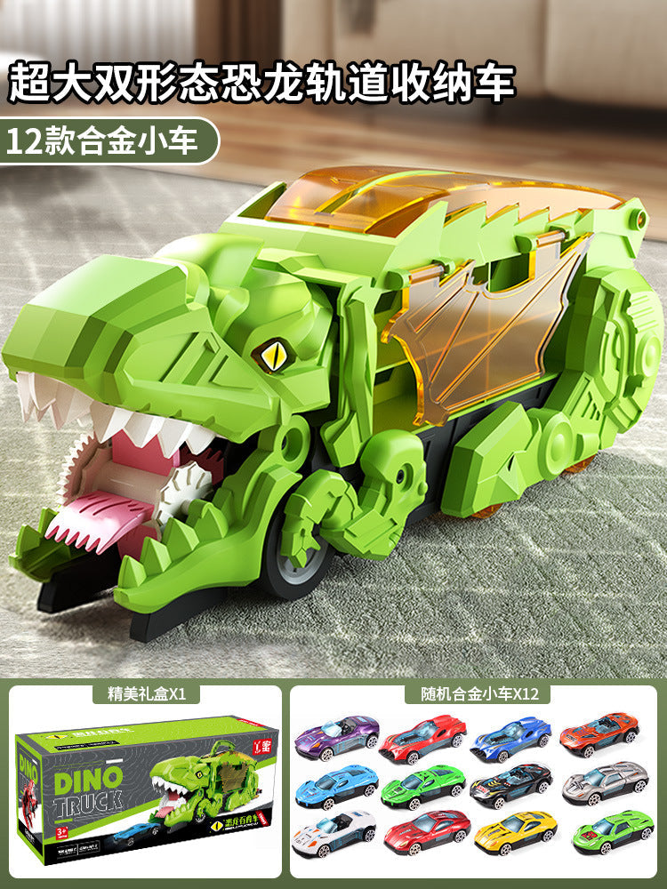 New dinosaur swallowing car attack Tyrannosaurus rex swallowing deformation toy puzzle children can store inertia scooter
