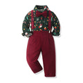 Boys' suit set - new export style, kids' christmas gentleman outfit, long-sleeve plaid shirt, autumn/winter green overalls