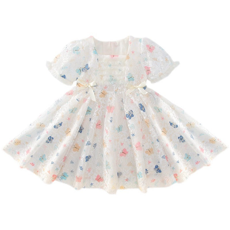 Girls' chic princess dress summer collection : new trendy lace dress for little girls, korean style mesh dress for children