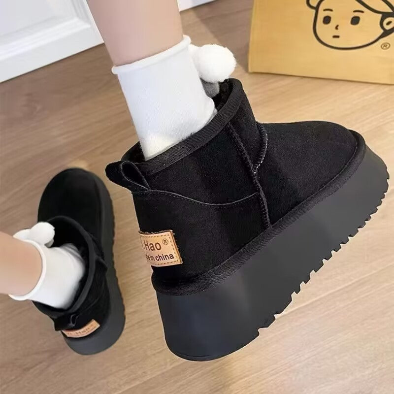 Thick sole snow boots women's shoes 2025 winternew arrivalfleece-linedthickened cotton shoes women's heattech fur short boots trendy